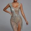 Bellabarnett Sedaya Glitter Mesh Mini Dress - Silver CLOTHING