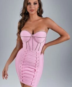 Bellabarnett CLOTHING Siena Diamonate Lace Up Mini Bandage Dress
