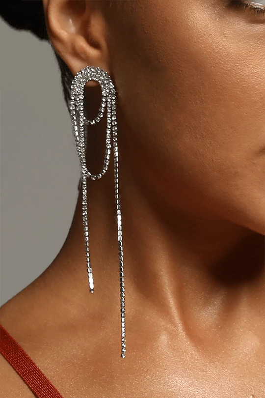 Bellabarnett Silver Diamante Tassel Earrings CLOTHING