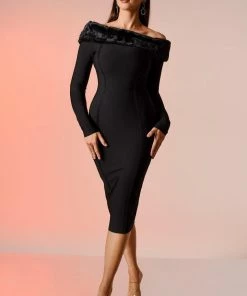 Bellabarnett Taina Off Shoulder Midi Cocktail Dress - Black