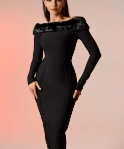 Bellabarnett Taina Off Shoulder Midi Cocktail Dress - Black