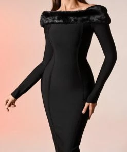Bellabarnett Taina Off Shoulder Midi Cocktail Dress - Black