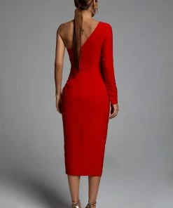 Bellabarnett Tanna One Shoulder Midi Dress CLOTHING