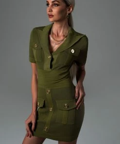 Bellabarnett CLOTHING Tersa Gold Buttons Mini Dress