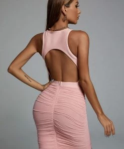Bellabarnett Unica Backless Ruched Mini Cocktail Dress - Pink CLOTHING