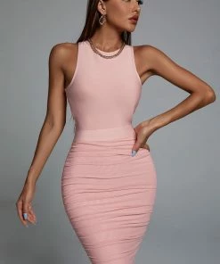 Bellabarnett Unica Backless Ruched Mini Cocktail Dress - Pink CLOTHING