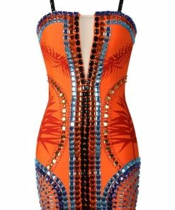 Bellabarnett Violet Orange Embellished Bandage Dress