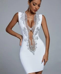 Bellabarnett Vlada Embellished Mini Cocktail Dress - White CLOTHING