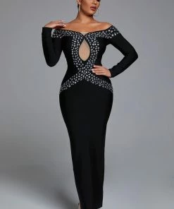 Bellabarnett Windy Embellished Maxi Bandage Dress CLOTHING