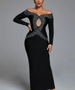Bellabarnett Windy Embellished Maxi Bandage Dress CLOTHING