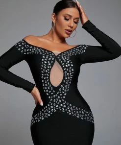 Bellabarnett Windy Embellished Maxi Bandage Dress CLOTHING