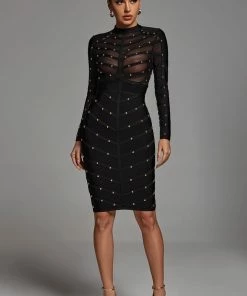 Bellabarnett Winry Long Sleeve Mesh Bandage Dress - Black CLOTHING