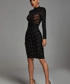 Bellabarnett Winry Long Sleeve Mesh Bandage Dress - Black CLOTHING