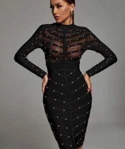 Bellabarnett Winry Long Sleeve Mesh Bandage Dress - Black CLOTHING