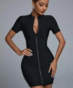 Bellabarnett Yaca Zip Mini Cocktail Dress - Black CLOTHING