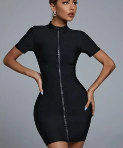 Bellabarnett Yaca Zip Mini Cocktail Dress - Black CLOTHING