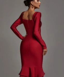 Bellabarnett CLOTHING Adriana Micro Midi Bandage Dress - Wine