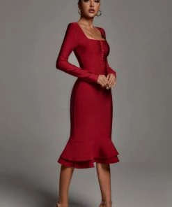 Bellabarnett CLOTHING Adriana Micro Midi Bandage Dress - Wine