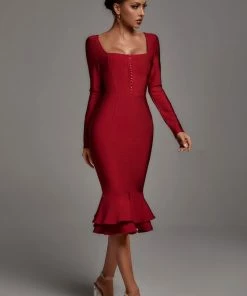 Bellabarnett CLOTHING Adriana Micro Midi Bandage Dress - Wine