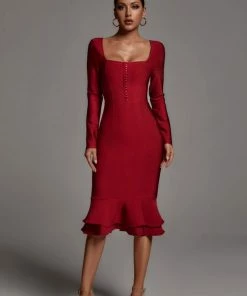 Bellabarnett CLOTHING Adriana Micro Midi Bandage Dress - Wine