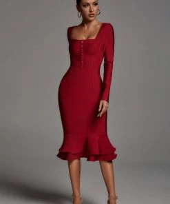 Bellabarnett CLOTHING Adriana Micro Midi Bandage Dress - Wine