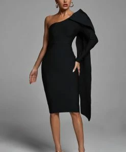 Bellabarnett Abbey Black One Shoulder Bandage Dress CLOTHING
