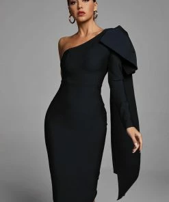 Bellabarnett Abbey Black One Shoulder Bandage Dress CLOTHING
