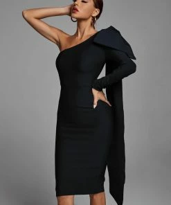 Bellabarnett Abbey Black One Shoulder Bandage Dress CLOTHING