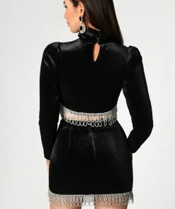 Bellabarnett Black Velvet Diamante Fringe Set
