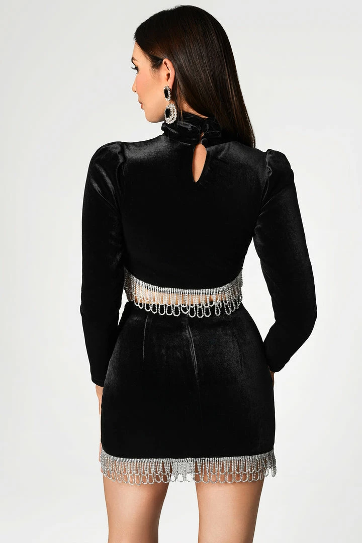 Bellabarnett Black Velvet Diamante Fringe Set