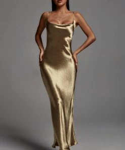 Bellabarnett CLOTHING Emily Metallic Gold Maxi Dress