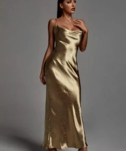 Bellabarnett CLOTHING Emily Metallic Gold Maxi Dress