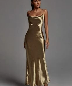 Bellabarnett CLOTHING Emily Metallic Gold Maxi Dress