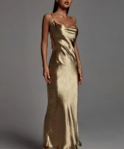 Bellabarnett CLOTHING Emily Metallic Gold Maxi Dress