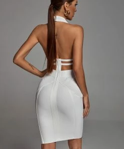 Bellabarnett Griselda Halter White Cocktail Dress