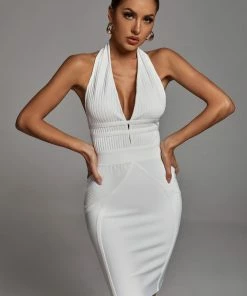 Bellabarnett Griselda Halter White Cocktail Dress
