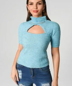 Bellabarnett CLOTHING Cutout Knit Top - Blue