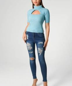 Bellabarnett CLOTHING Cutout Knit Top - Blue