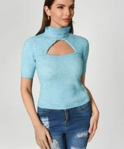 Bellabarnett CLOTHING Cutout Knit Top - Blue