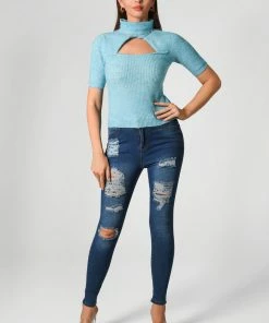 Bellabarnett CLOTHING Cutout Knit Top - Blue