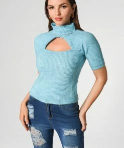 Bellabarnett CLOTHING Cutout Knit Top - Blue