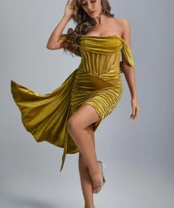 Bellabarnett Elasa Velvet Corset Mini Dress - Yellow CLOTHING