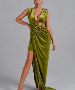 Bellabarnett CLOTHING Saffron Velvet Maxi Dress - Green