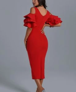 Bellabarnett CLOTHING Evalyn Red Bodycon Midi Dress