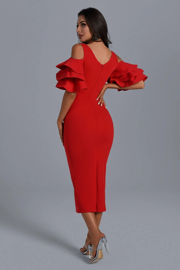 Bellabarnett CLOTHING Evalyn Red Bodycon Midi Dress