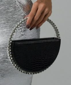 Bellabarnett Round Stone-encrusted Leather Clutch - Black