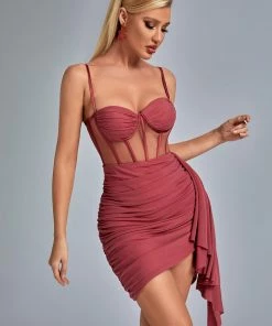 Bellabarnett CLOTHING Larisa Mesh Corset Mini Dress - Rose