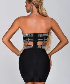 Tracking Adri Diamonate Cutout Mini Bandage Dress