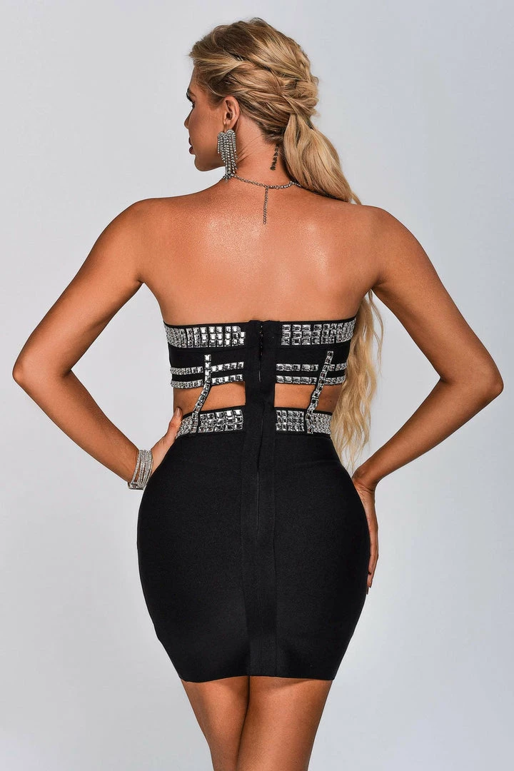 Tracking Adri Diamonate Cutout Mini Bandage Dress
