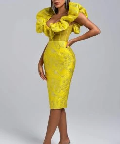 Bellabarnett Melany Jacquard Midi Dress - Yellow